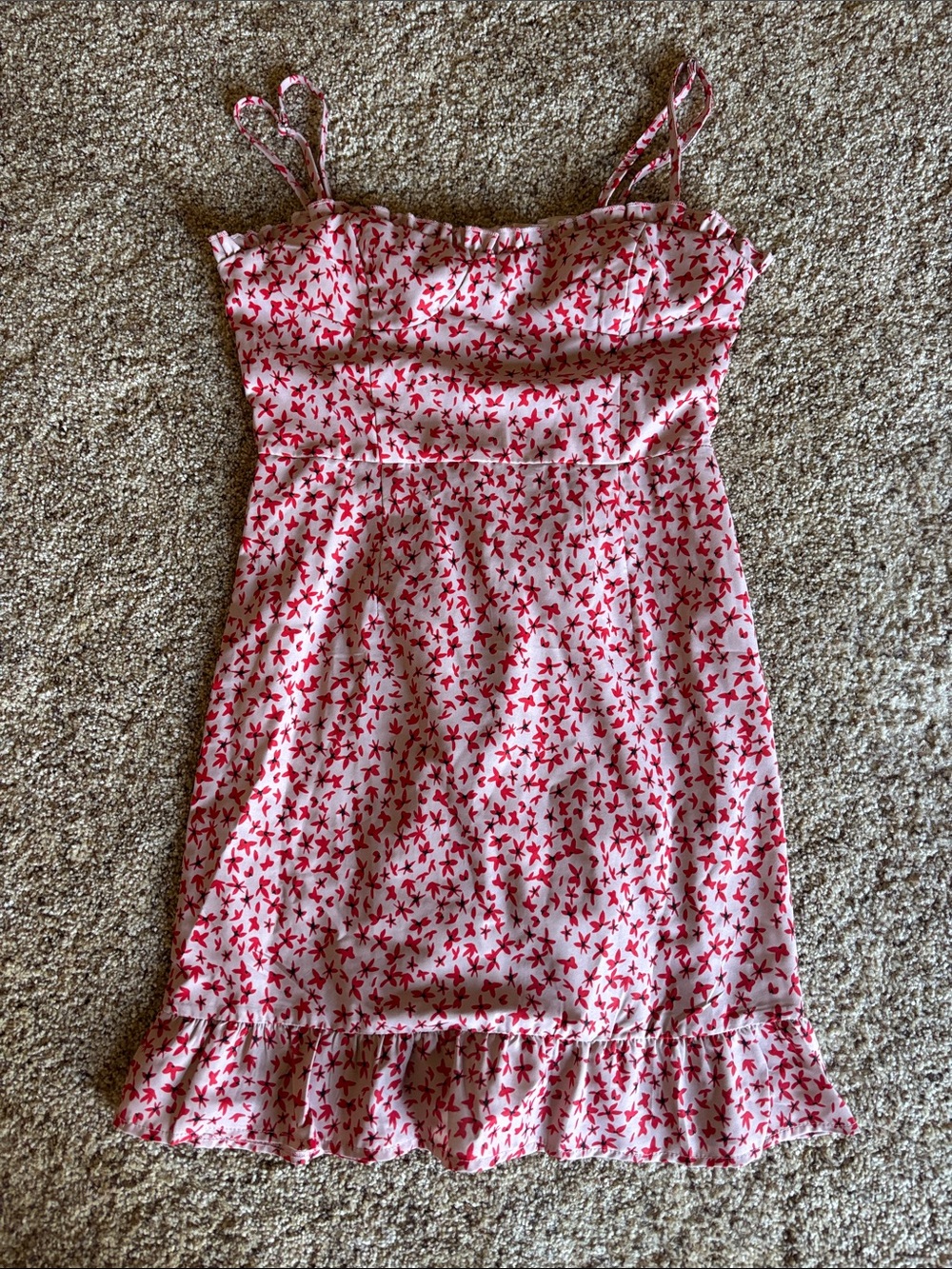 Princess Polly Pink & White Star-Print Sundress with Ruffle Hem